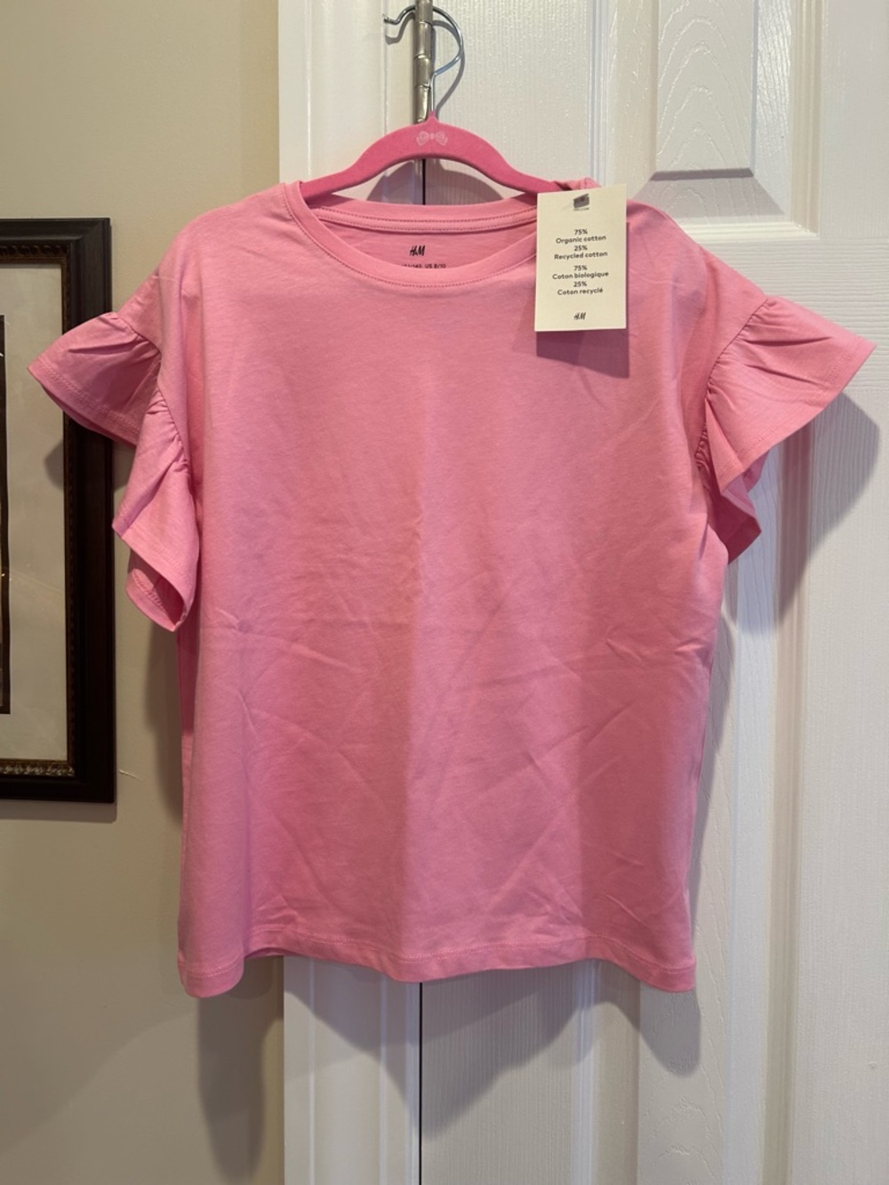 H&M Bubblegum Pink Ruffle Sleeve Cotton Tee 🩷🎀